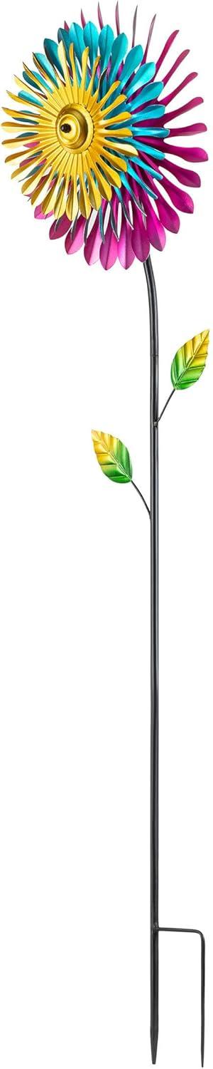 Metal Daisy Wind Spinner Garden Stake - Alpine Corporation: Outdoor Decor, Freestanding Iron Display