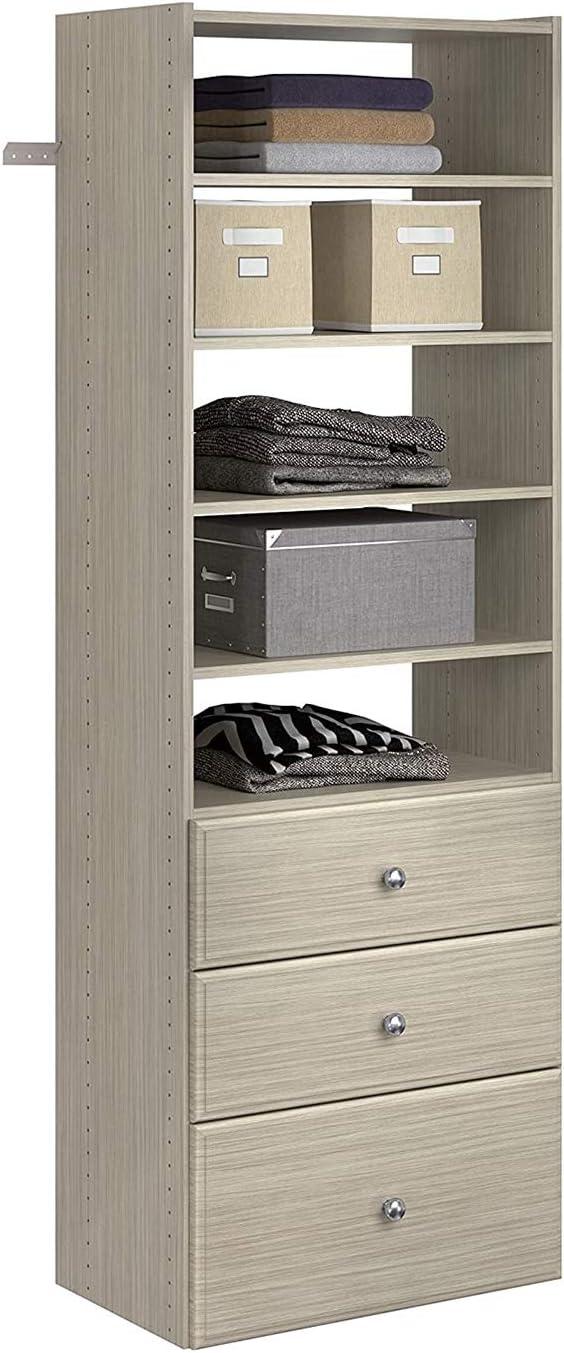 Easy Track Premium Tower Closet Organizer with Shelves & Drawers, Weathered Grey