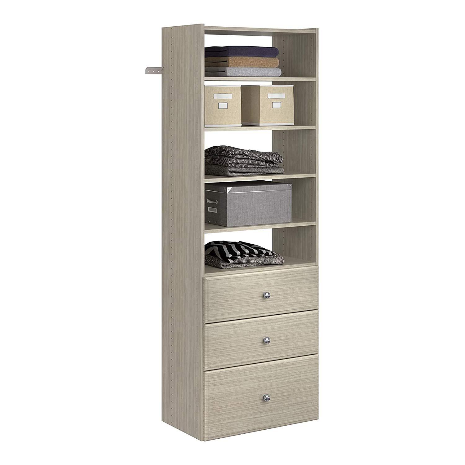Easy Track Premium Tower Closet Organizer with Shelves & Drawers, Weathered Grey