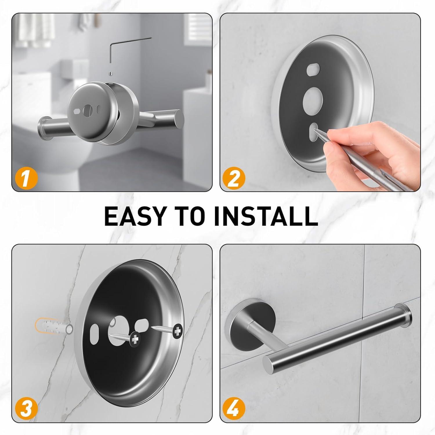 MOGFCT Toilet Paper Holder Brushed Gold Wall Mounted, Double Post Pivoting Toilet Paper Holder SUS 304 Stainless Steel Bathroom