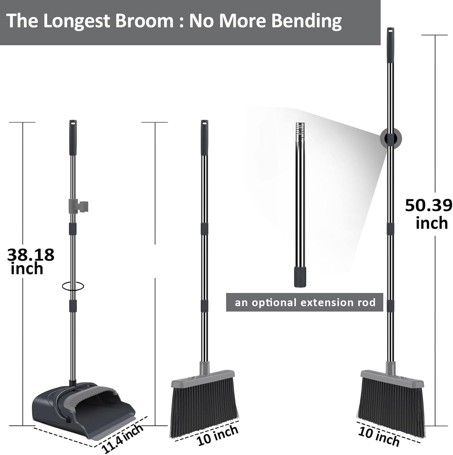 kelamayi Broom and Dustpan Set for Home, Office, Indoor&Outdoor Sweeping, Stand Up Broom and Dustpan (Black&Gray)
