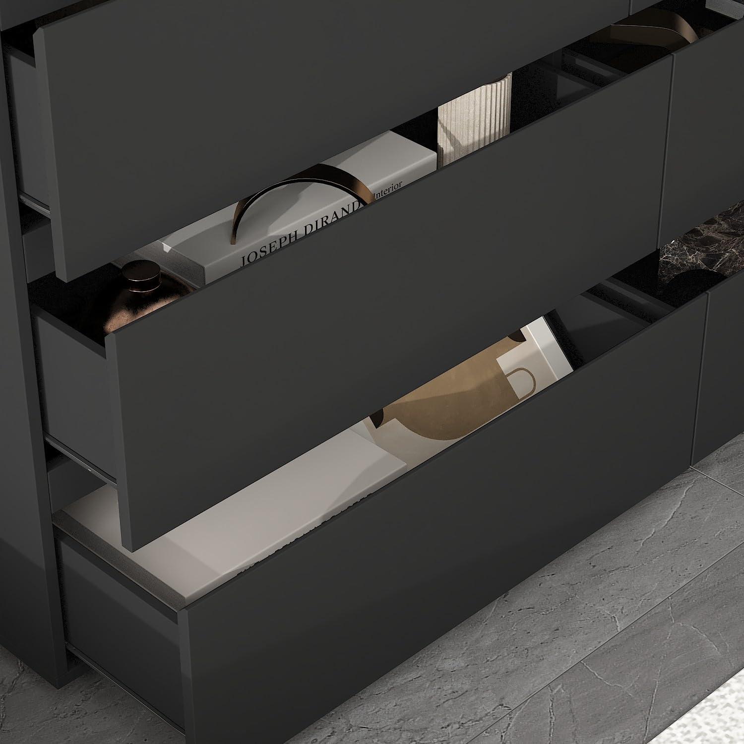FAMAPY Chest of Drawers Dresser No Handles, 6 Drawer Dresser with Wide Storage, Modern Contemporary 6-Drawer Chest, for Bedroom Black (59”W x 15.7”D x 32.3”H)