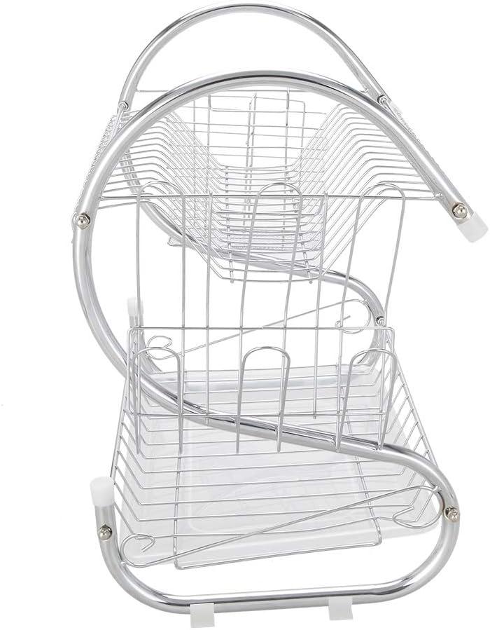 Silver 2-Tier Stainless Steel Dish Drying Rack with Utensil Cup