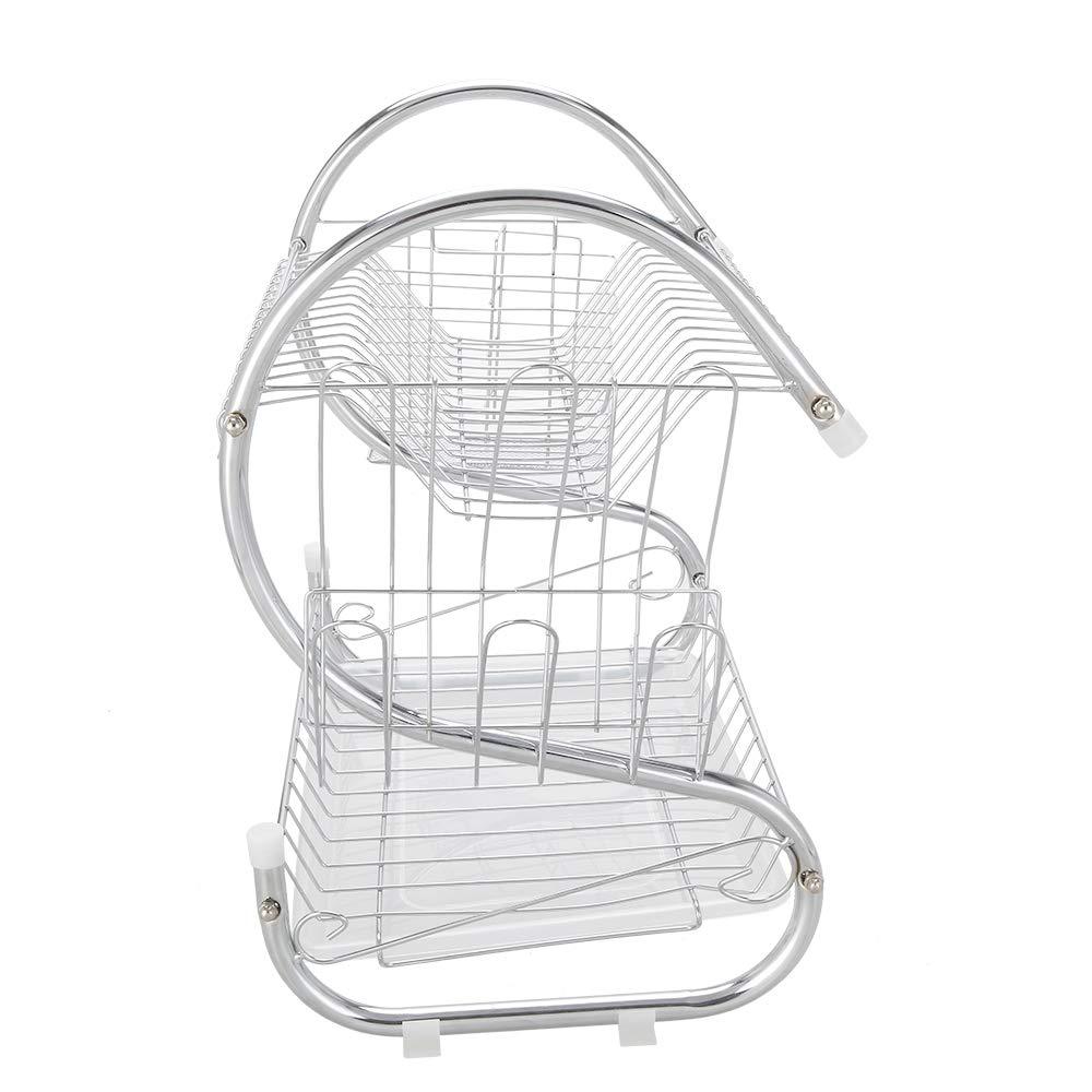 Silver 2-Tier Stainless Steel Dish Drying Rack with Utensil Cup