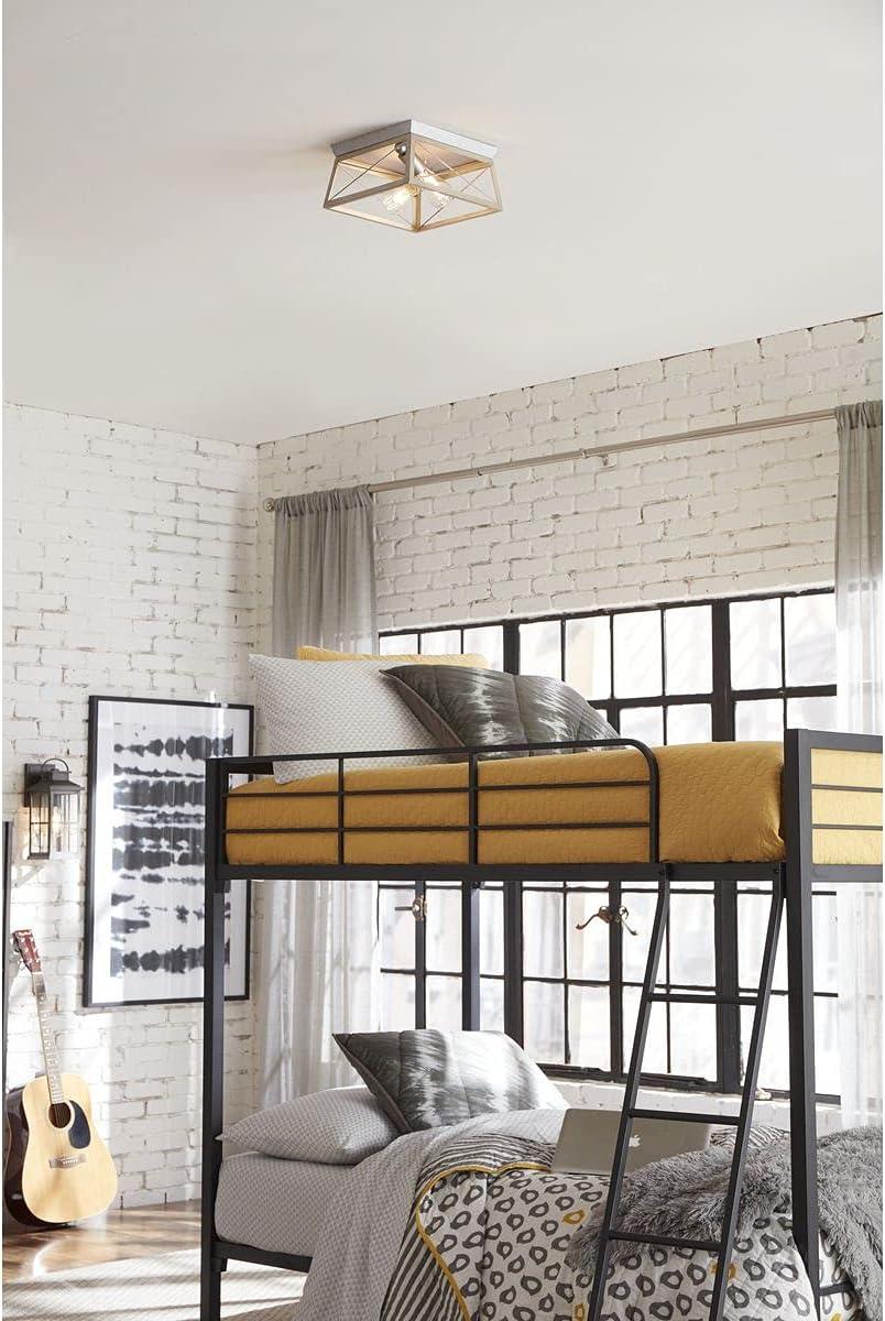 Progress Lighting Briarwood 2-Light Flush Mount, Galvanized Steel, Faux-Painted Wood Enclosure