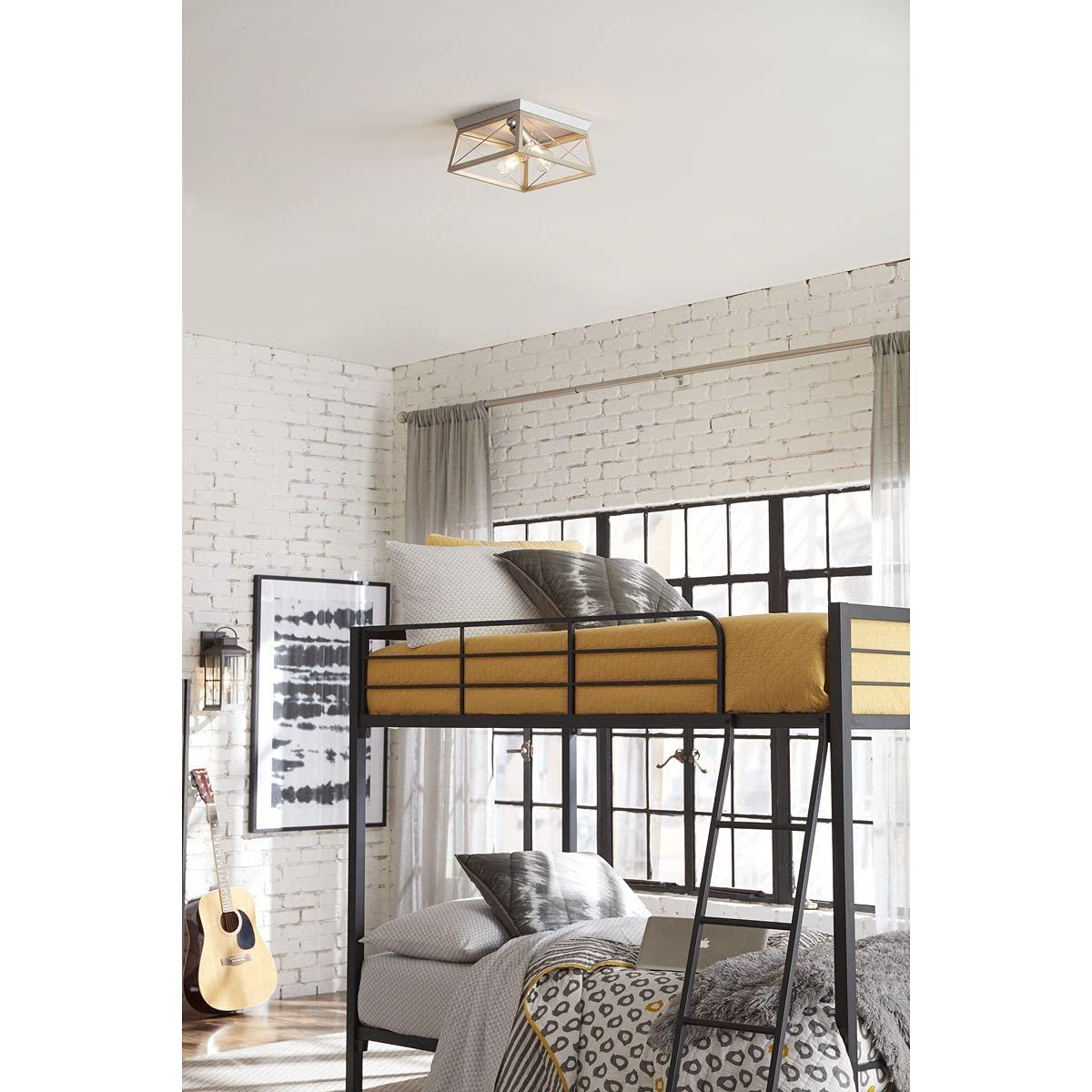 Progress Lighting Briarwood 2-Light Flush Mount, Galvanized Steel, Faux-Painted Wood Enclosure