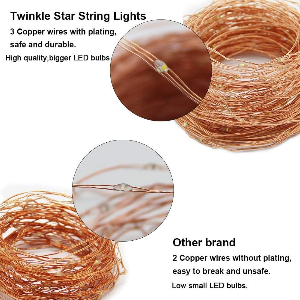 Twinkle Star 300LED 99FT Copper Wire String Lights Battery Operated 8 Modes Fairy Lights with Remote Waterproof Fairy String Lights for Outdoor Christmas Lights Wedding Party Decoration Warm White