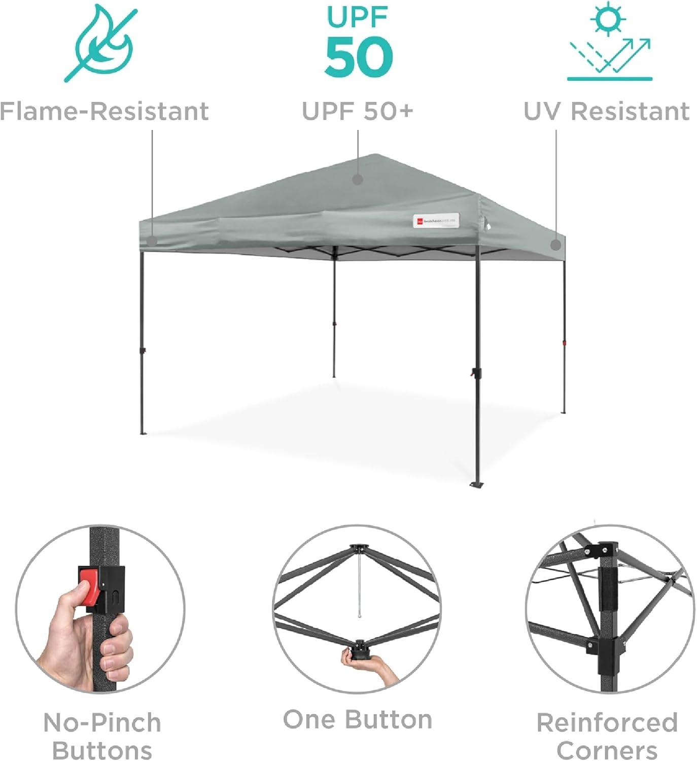 Best Choice Products Best Choice Products Easy Setup Pop Up Canopy W/ 1-Button Setup, Wheeled Case, 4 Weight Bags