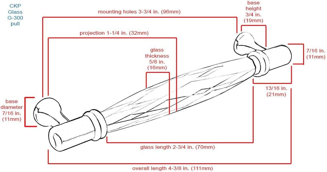 CKP #G-300 Brilliance Collection 3-3/4 in. (96mm) Crystal Pull, Clear with Polished Nickel Base