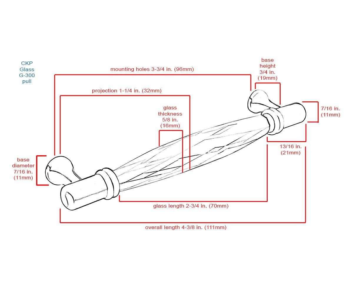 CKP #G-300 Brilliance Collection 3-3/4 in. (96mm) Crystal Pull, Clear with Polished Nickel Base