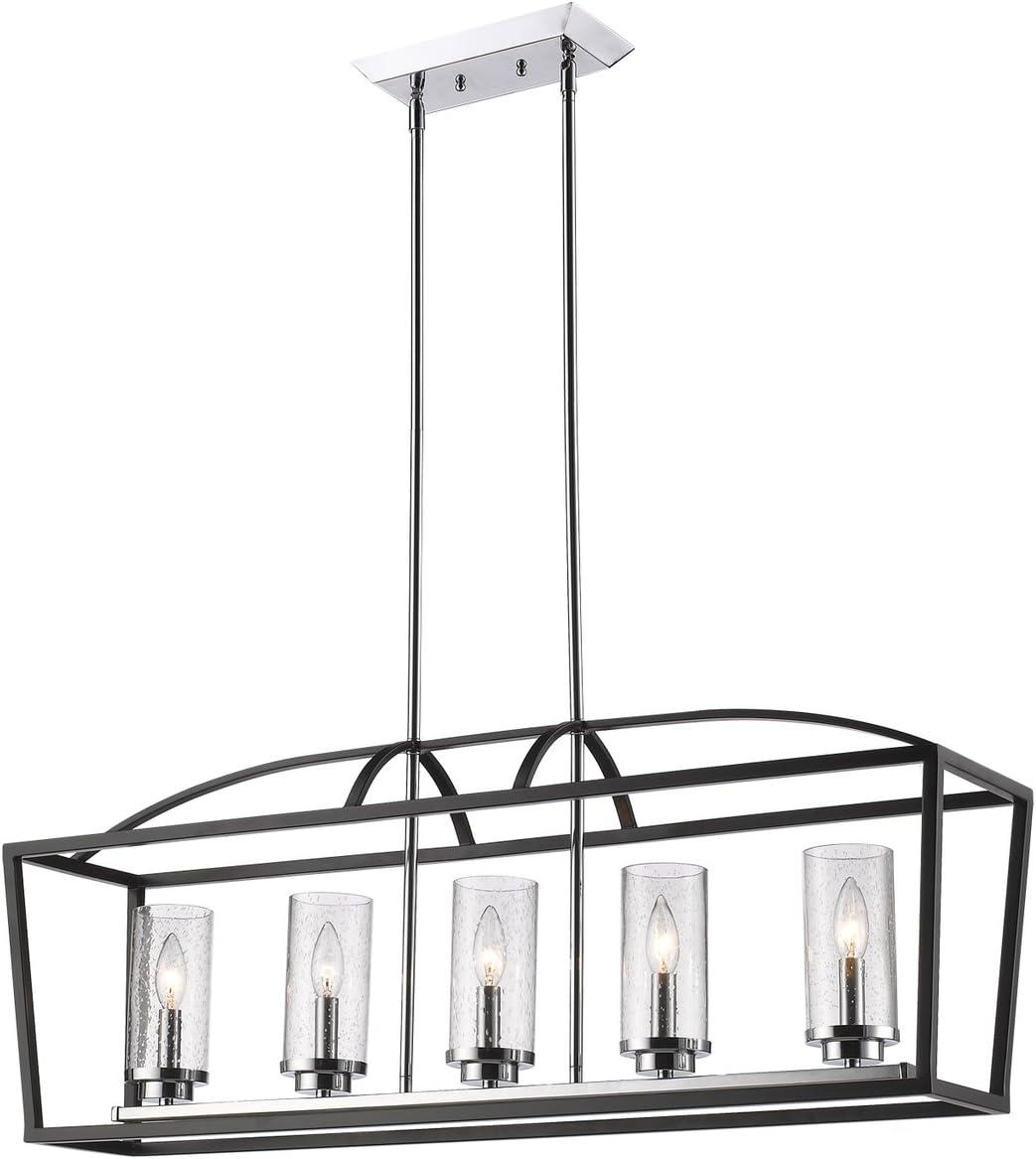 Mercer Matte Black 5-Light Linear Pendant with Seeded Glass