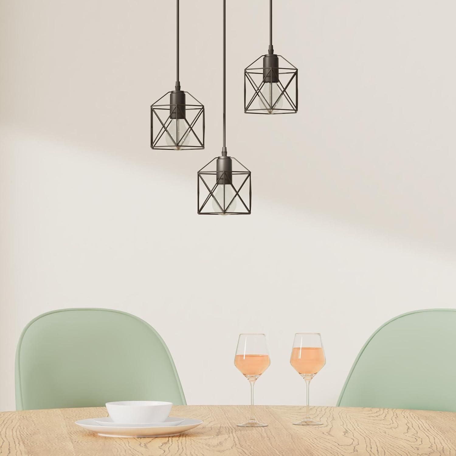 Black Metal 3-Light Adjustable Farmhouse Pendant Light