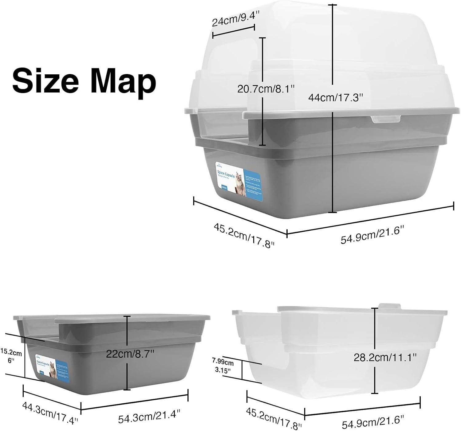 Large Foldable Grey Plastic Hooded Cat Litter Box