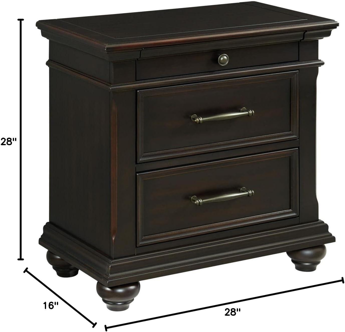 Brooks 3 Drawer Nightstand with USB Ports Black - Picket House Furnishings: Bedroom Storage, Felt-Lined Drawer
