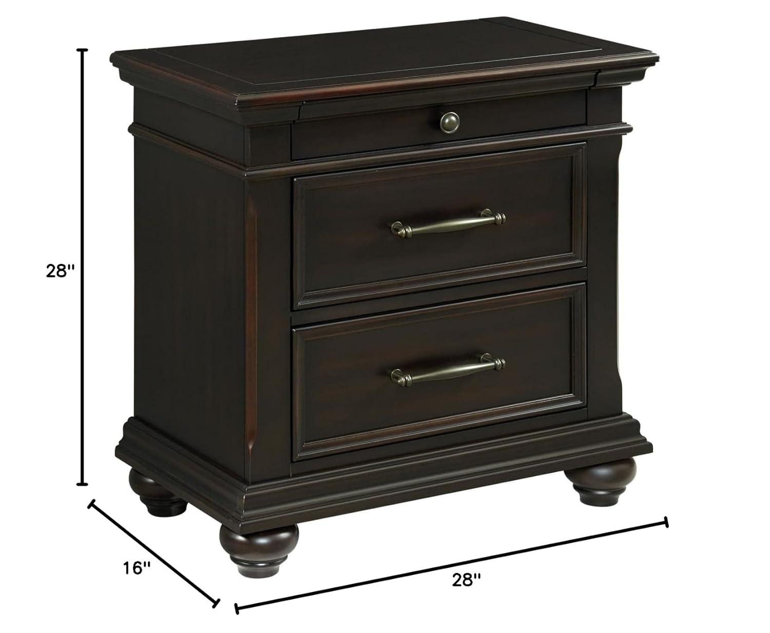 Brooks 3 Drawer Nightstand with USB Ports Black - Picket House Furnishings: Bedroom Storage, Felt-Lined Drawer