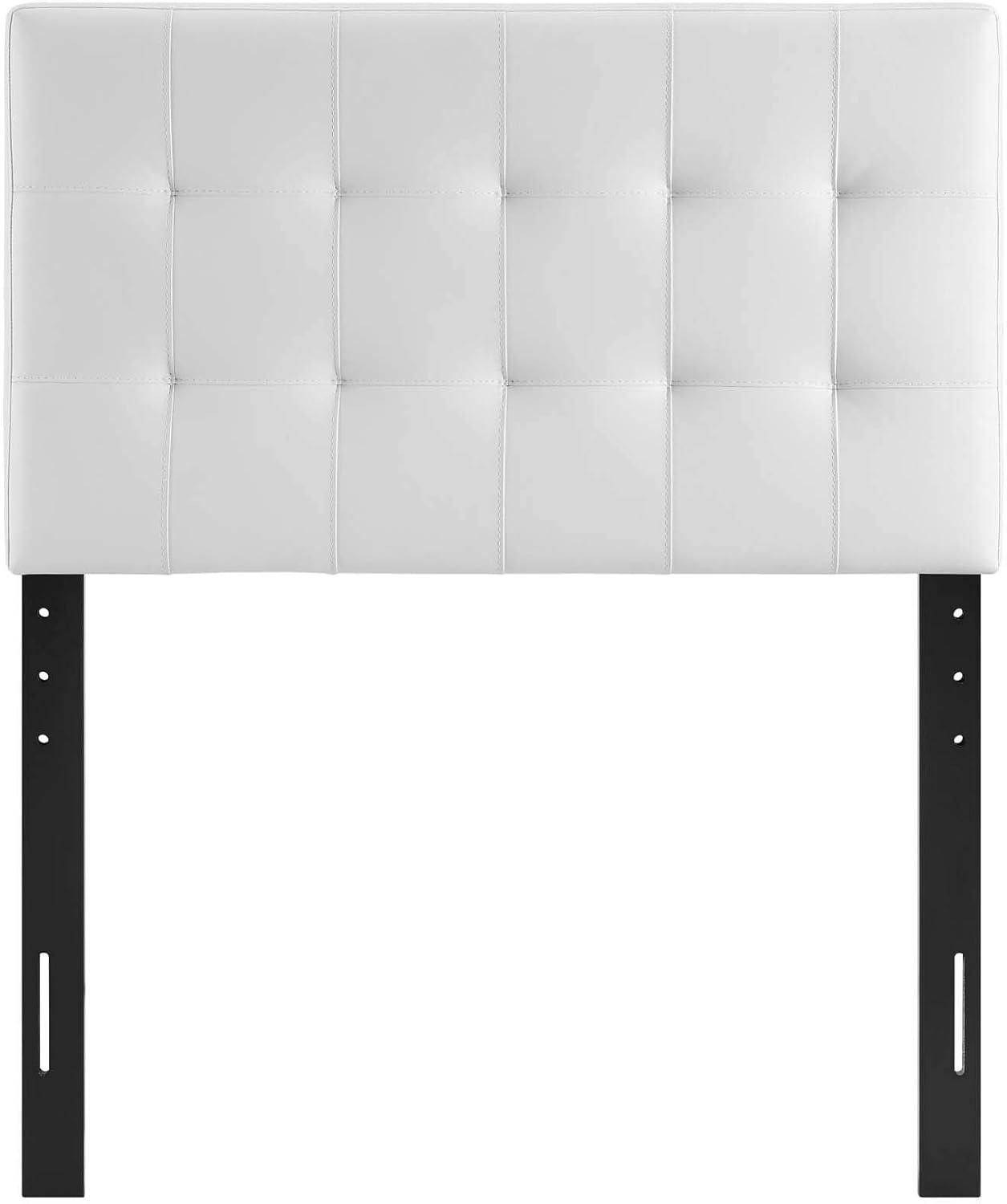 White Twin Upholstered Tufted Leather Headboard