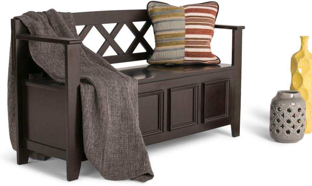 Simpli Home Amherst Solid Wood Entryway Lift-Top Storage Bench in Hickory Brown