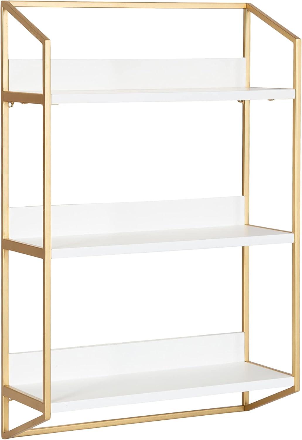 Elegant White and Gold 3-Tier Floating Wooden Wall Shelf