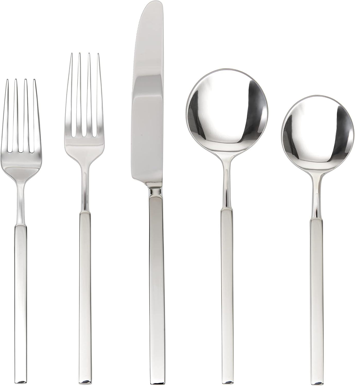 Fortessa Tableware Solutions 5pc Brushed/Mirrored Jaxson Flatware Set: 18/10 Stainless Steel, Dishwasher-Safe, Service for 1