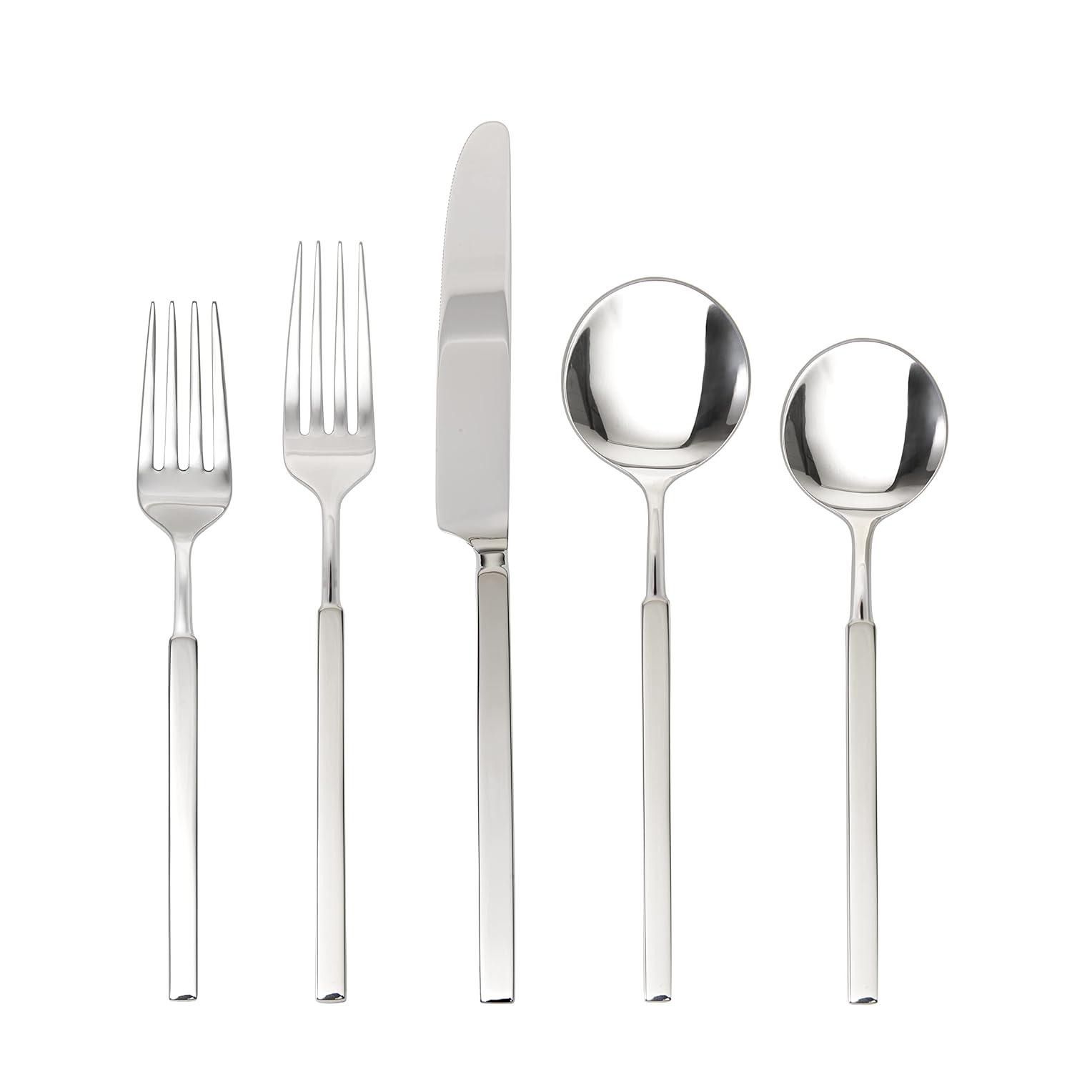 Fortessa Tableware Solutions 5pc Brushed/Mirrored Jaxson Flatware Set: 18/10 Stainless Steel, Dishwasher-Safe, Service for 1