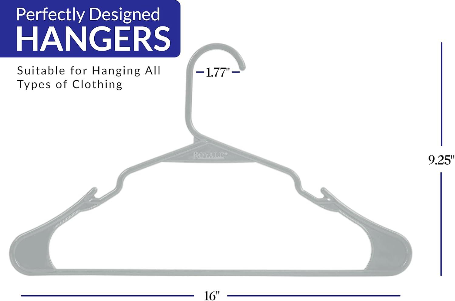 Royale 20 Pack Grey Plastic Hangers For Clothes - Heavy Duty Plastic Clothes Hanger Ideal For Everyday Standard Use - Lightweight & Space Saving Notched Plastic Hangers - Slim & Sleek Shoulder Groove