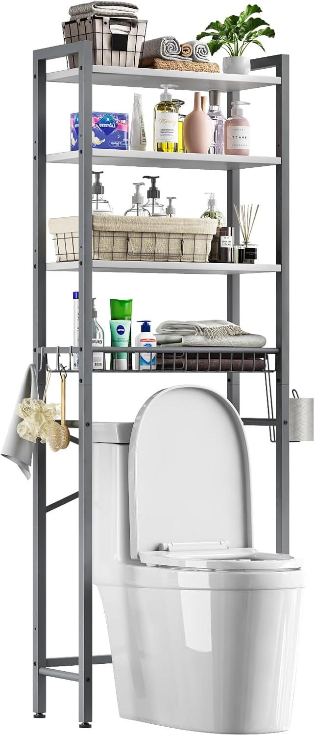 4-Tier Bathroom Organizer Shelf Over Toilet with Adjustable Shelf and Basket