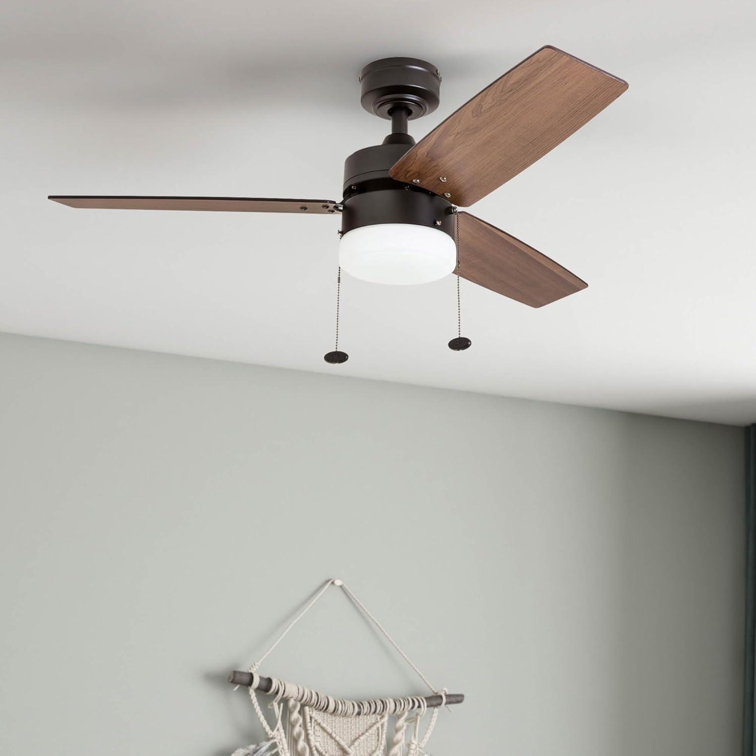 Prominence Home Reston 42" Bronze Modern Small Room Ceiling Fan with 3 Blades, LED Light Kit, Pull Chains & Reverse Airflow