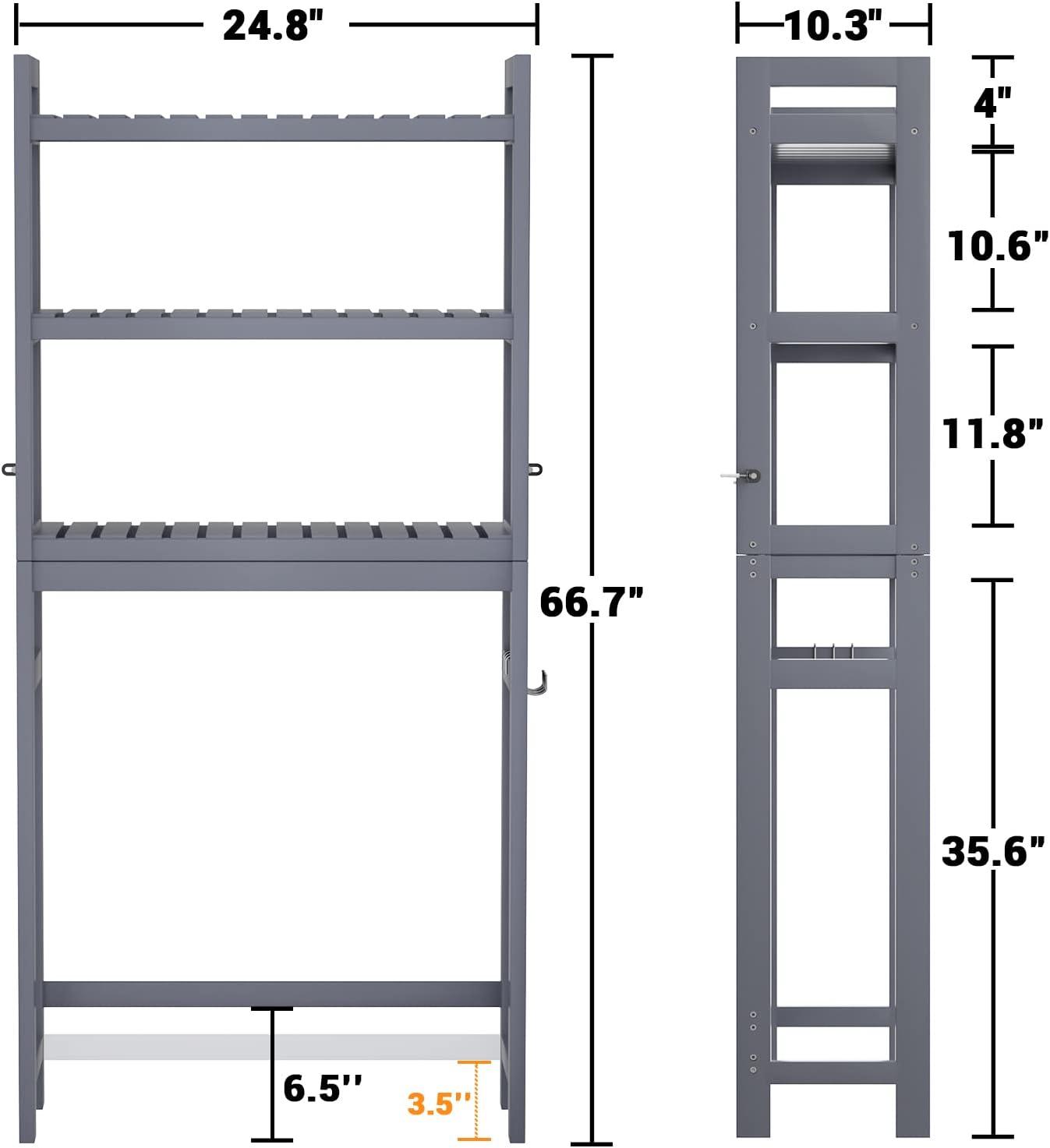 SONGMICS 3-Tier Over The Toilet Storage Bamboo Over Toilet Bathroom Organizer with Adjustable Shelf Grey