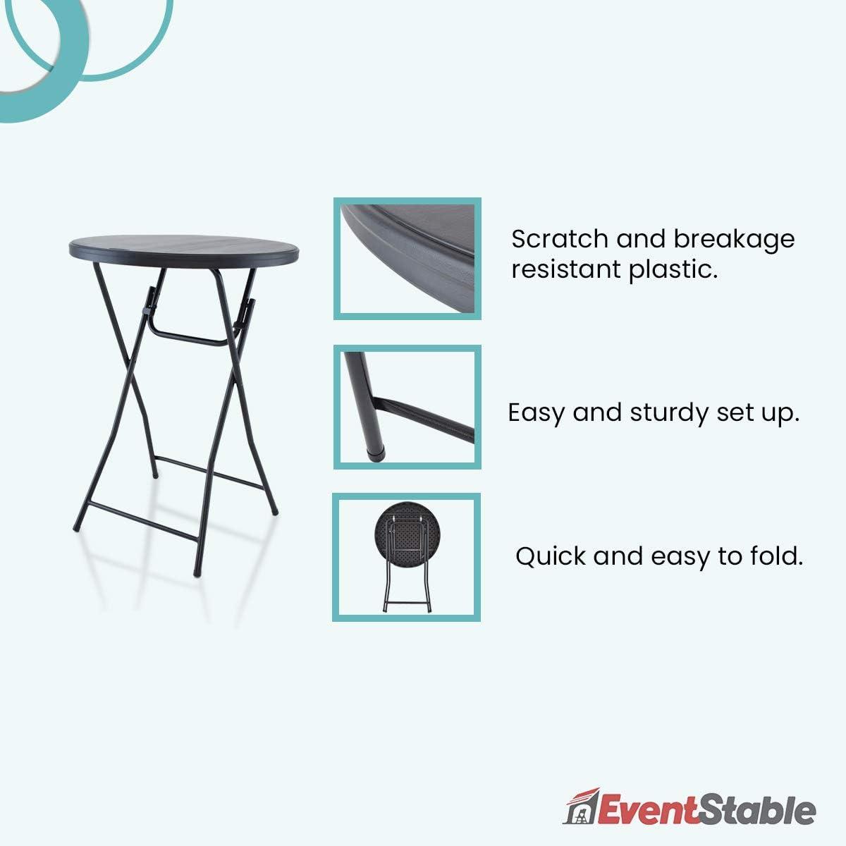 Black Round Blow Molded Plastic Folding Cocktail Table, 32''