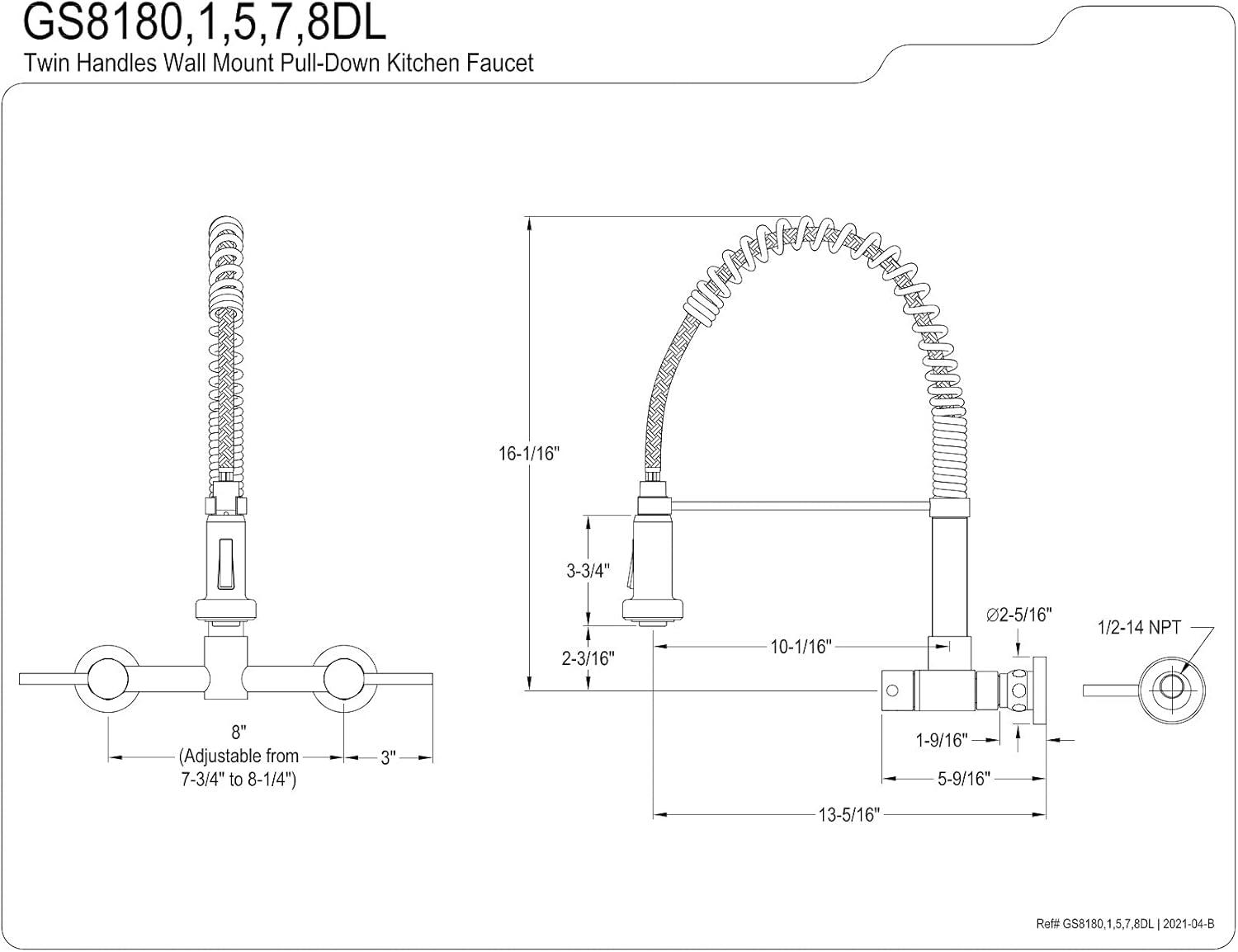 Concord Modern Brushed Nickel Wall Mount Pull-Down Kitchen Faucet