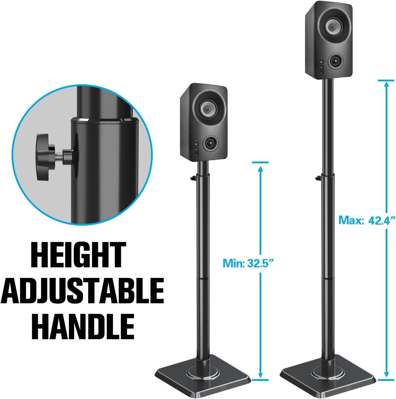 Adjustable Black Cast Iron Speaker Stands with Wire Management