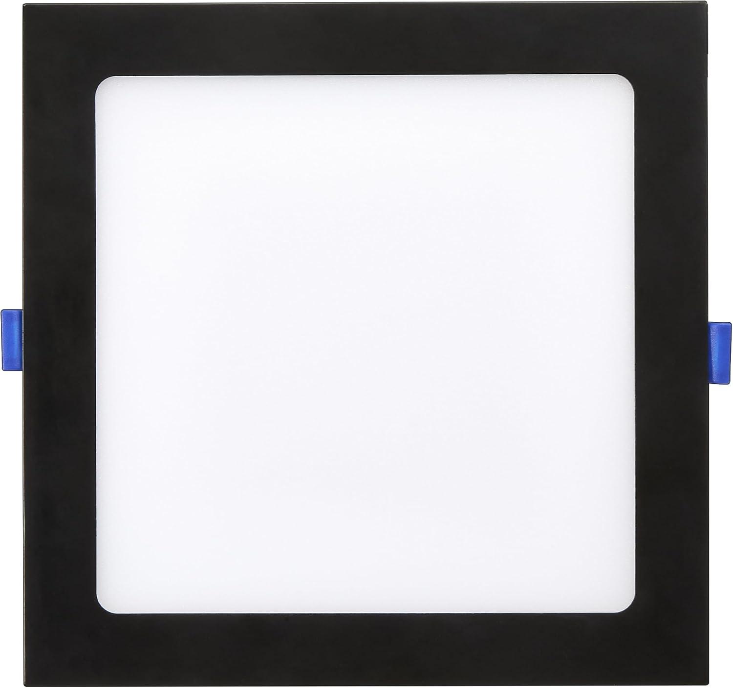 Maxxima 8 in. 5CCT Square Recessed LED Downlight, 1400 Lumens Slim Flat Panel Color Selectable 2700K/3000K/3500K/4000K/5000K, Dimmable, Canless IC Rated, Black Trim, J-Box Included