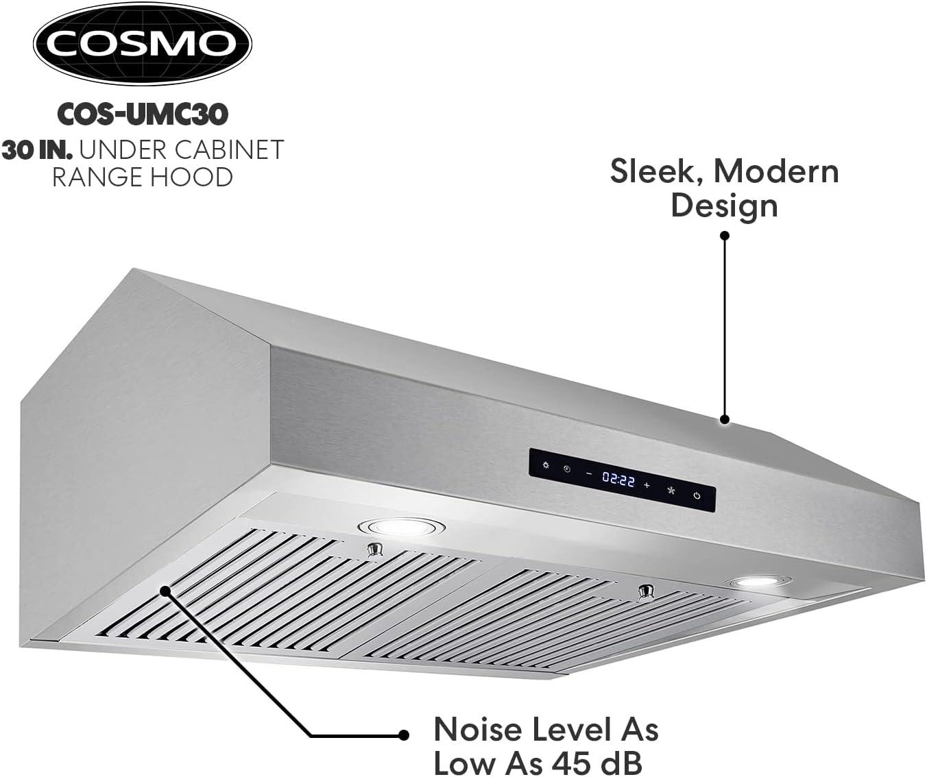 Cosmo 30 in. Under Cabinet Stainless Steel Range Hood with LED Light, 380 CFM, Permanent Filter