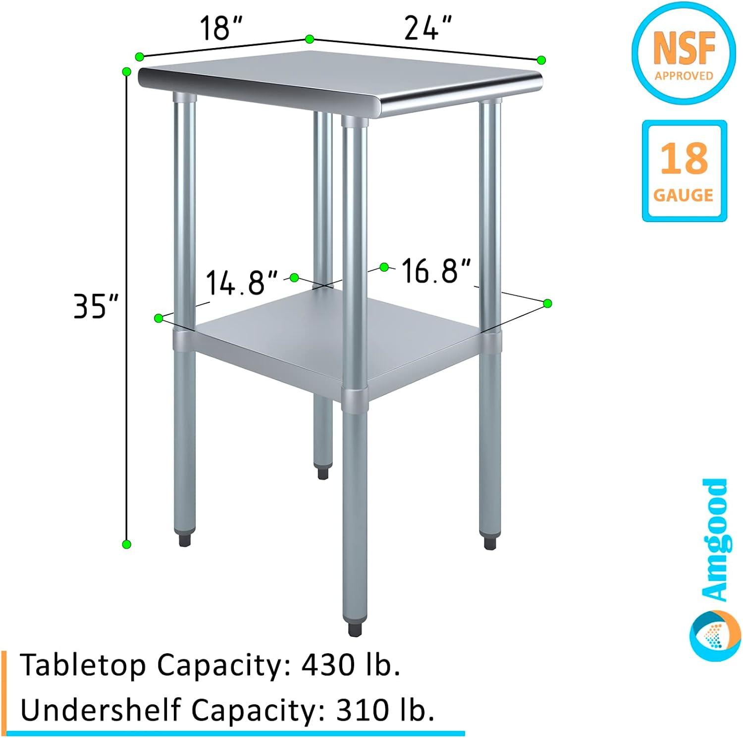 Stainless Steel Table with Undershelf. Metal Prep Table. NSF.