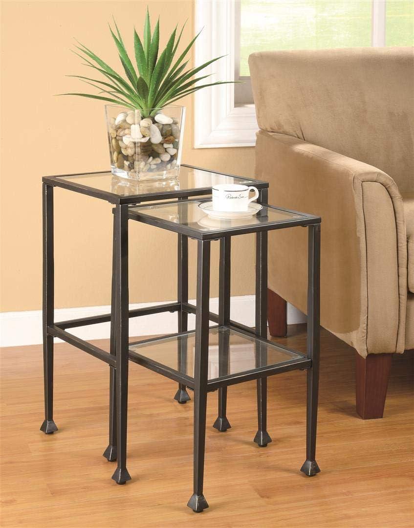 Elegant Black Metal and Glass 2-Piece Nesting Table Set