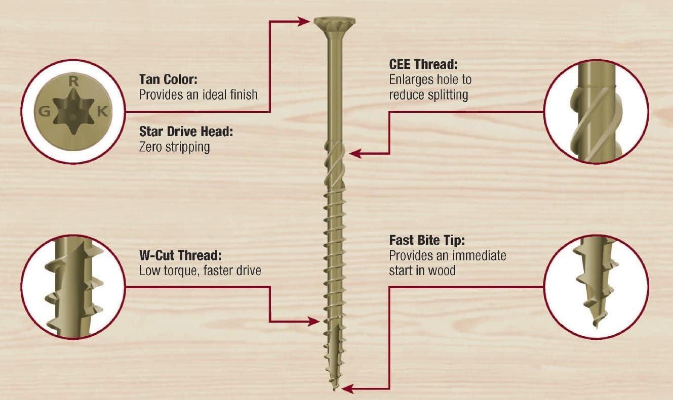 GRK 2-1/2" Tan W-Cut Wood Deck Screws, 400 Count