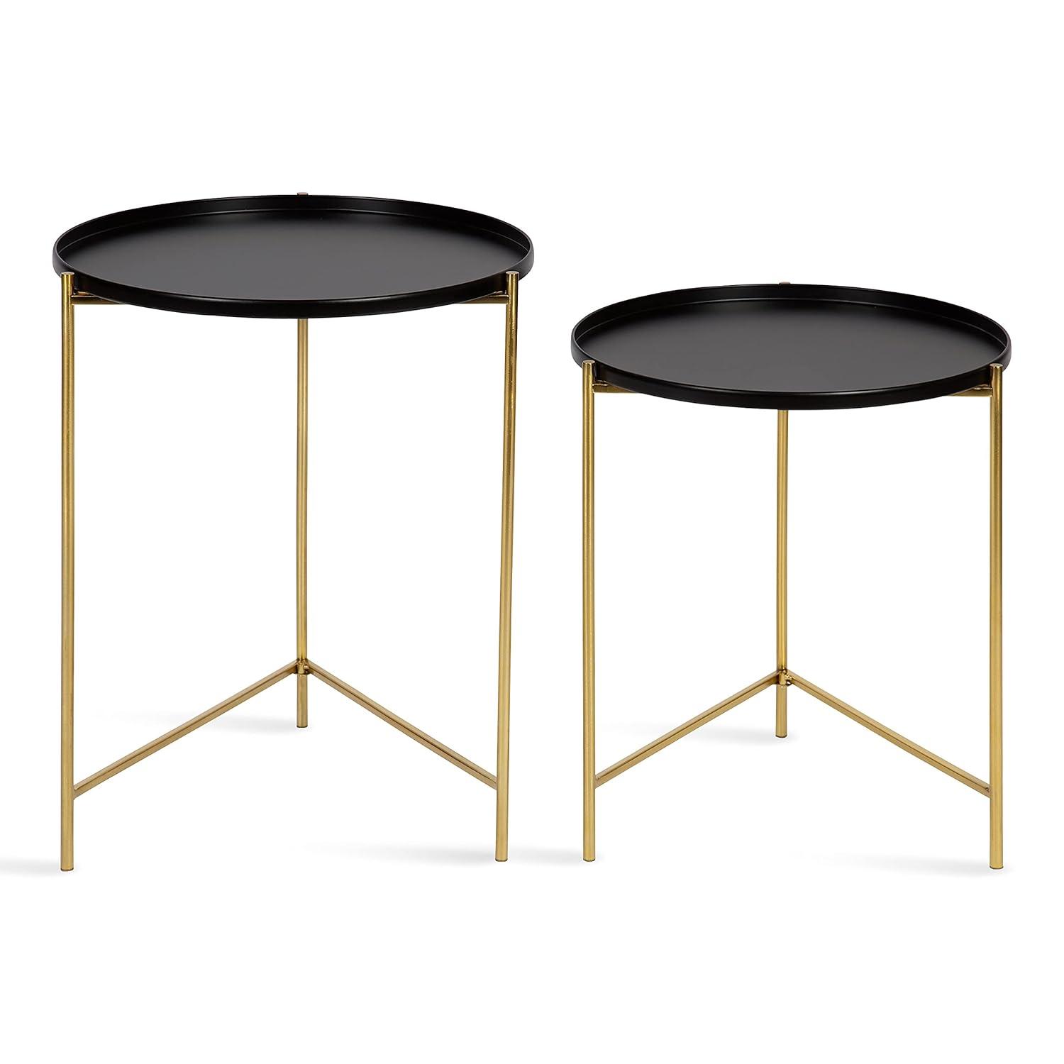 Kate and Laurel Ulani Round Metal Nesting Table, 2 Piece, Black and Gold
