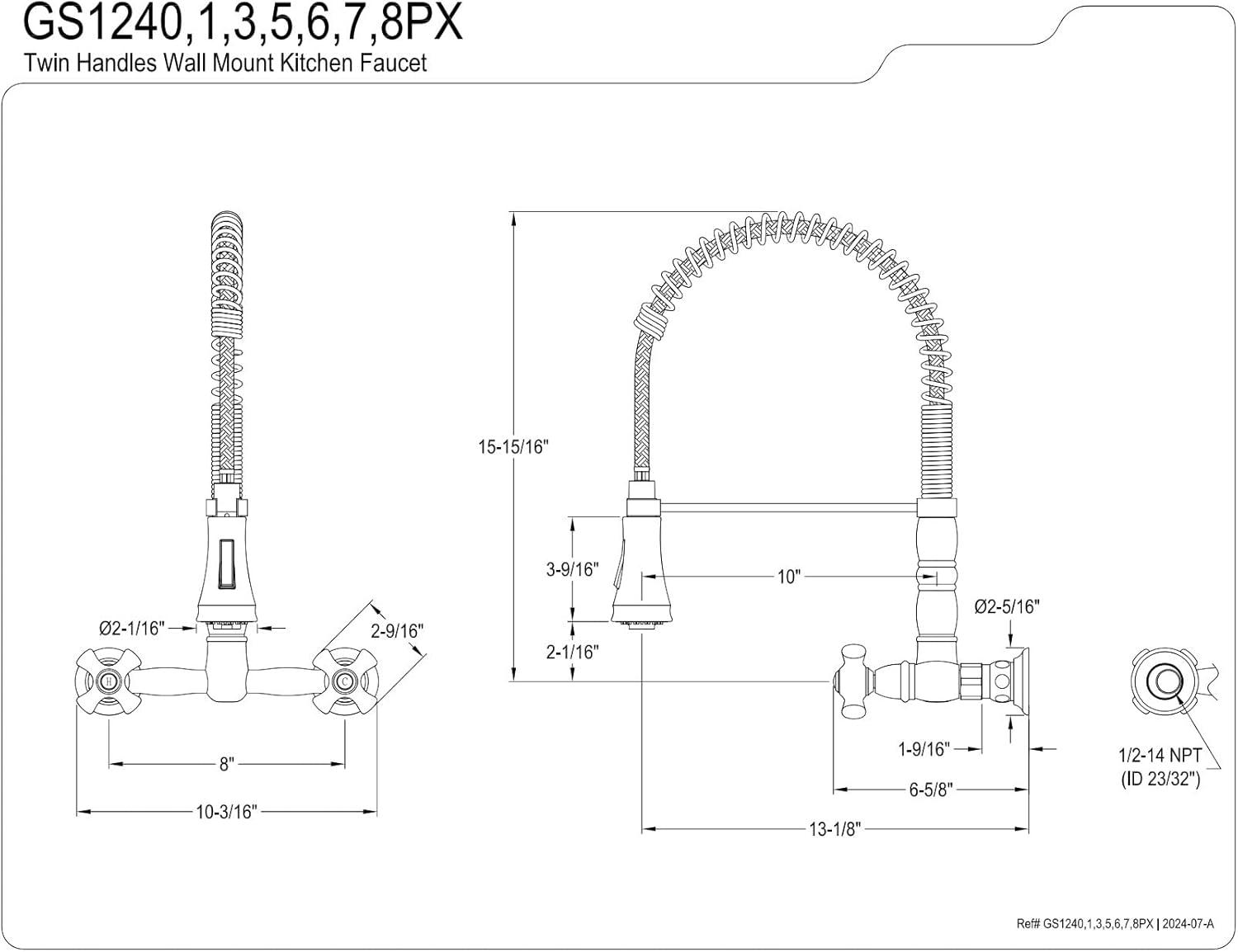 Kingston Brass Heritage Double-Handle 2-Hole Wall-Mount Pre-Rinse Bridge Kitchen Faucet