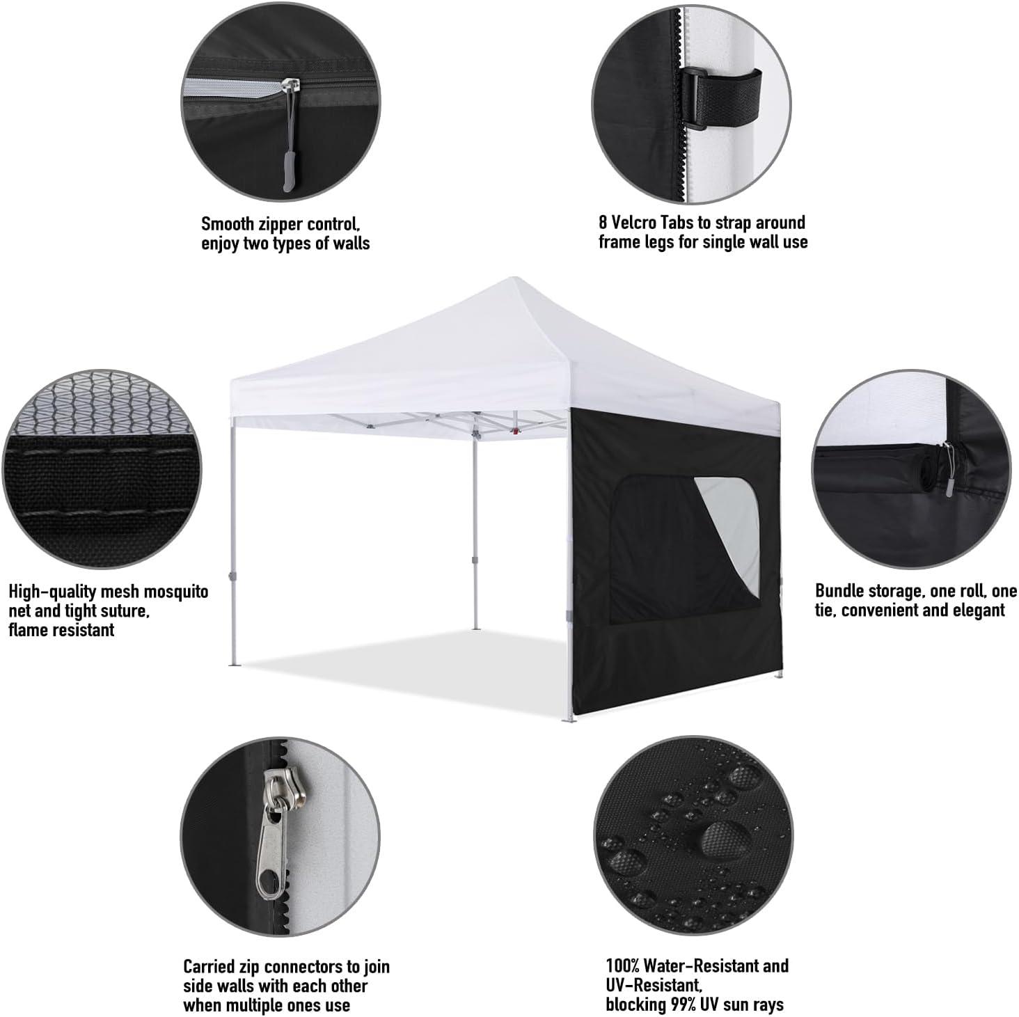 HLong Canopy Tent Sidewall for 10x10 Pop Up Canopy, 1 Piece, Black