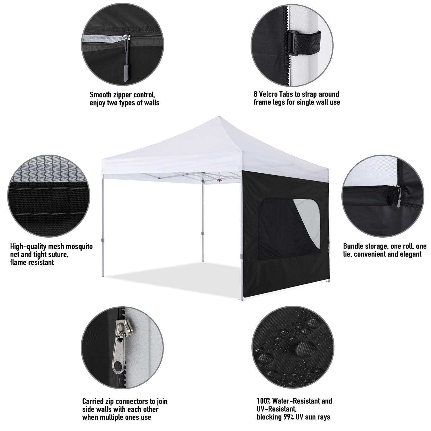 HLong Canopy Tent Sidewall for 10x10 Pop Up Canopy, 1 Piece, Black