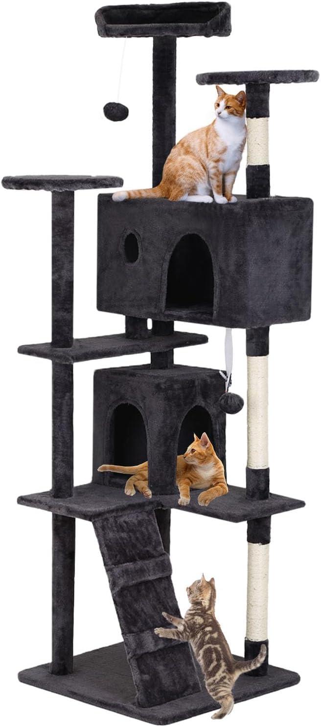 Tucker Murphy Pet™ 70In Cat Tree Tower For Indoor Cats,Multi-Level, Furniture Activity Center With Scratching Posts Stand House Cat Condo With Funny Toys For Kittens Pet Play House,Dark Gray