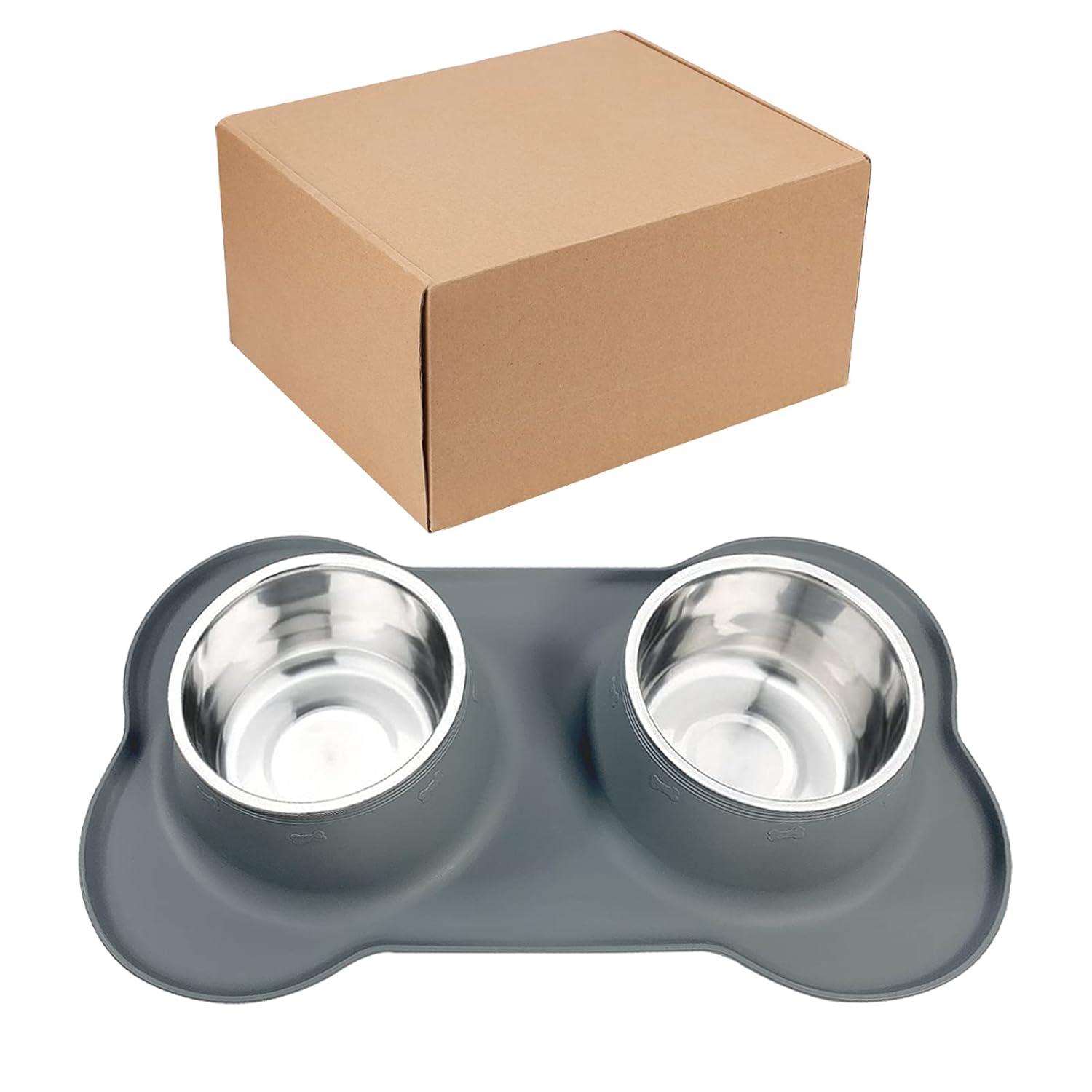 AsFrost Dog Food Bowls Stainless Steel Dog Food & Water Bowl Set with No Spill No Slip Silicone Mat, Dog Dishes for Small Medium Size Dogs Pet Cat Puppy Food Feeding Bowls, Grey, 24oz, 3 Cup