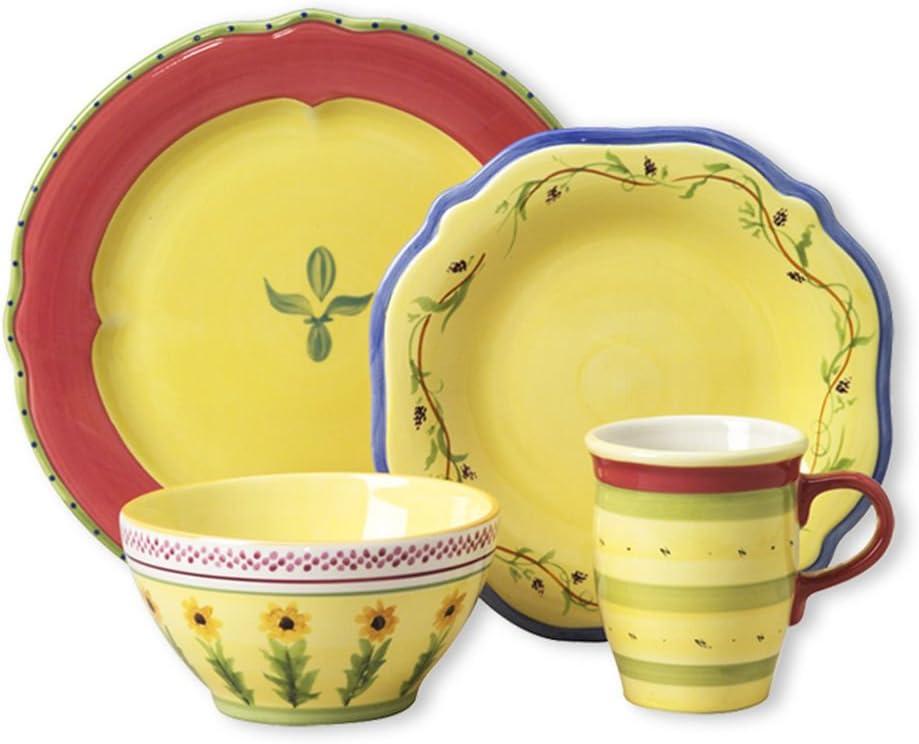 Pistoulet Yellow and Red Ceramic 16-Piece Dinnerware Set