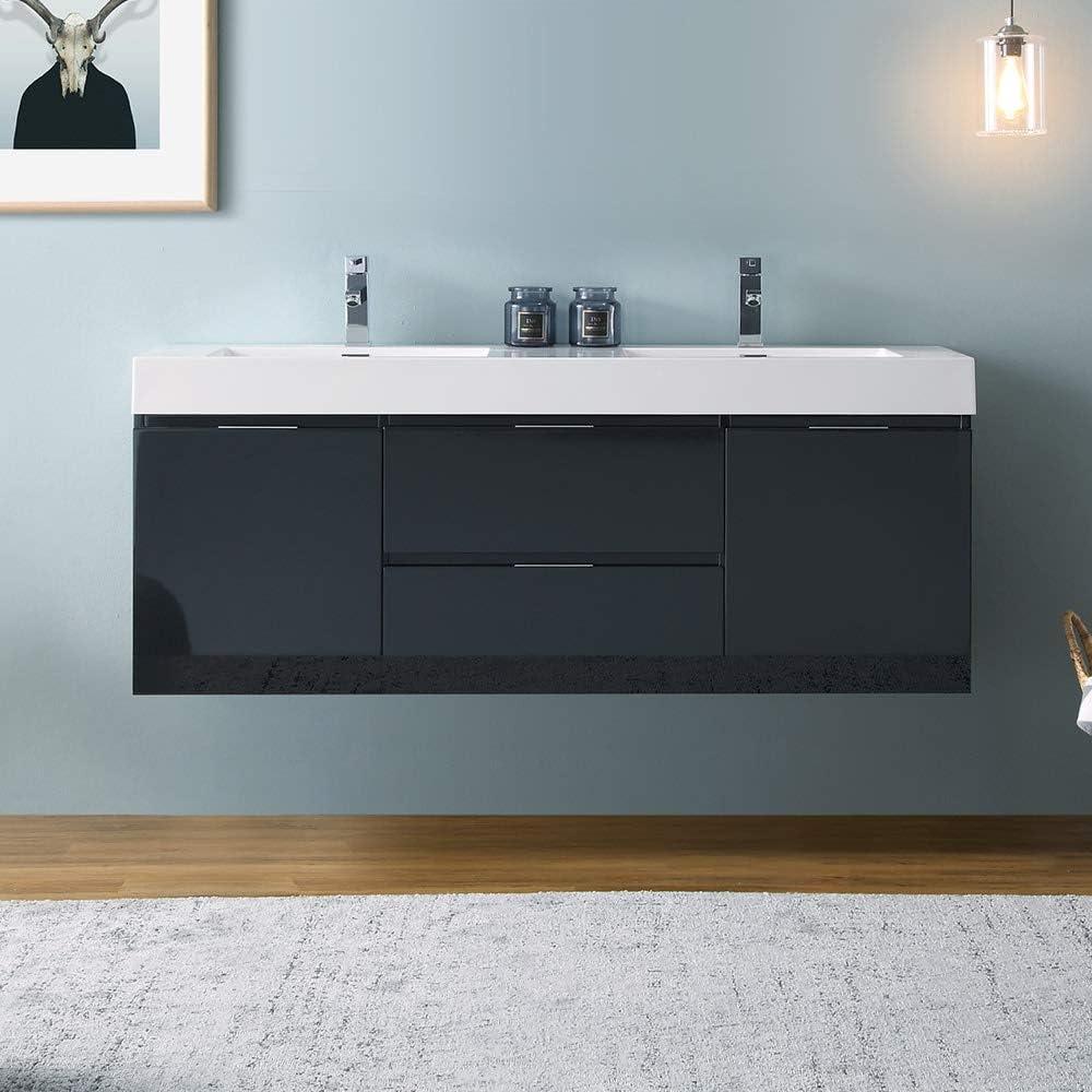Fresca Valencia 60" Wall Mount Double Sink Bathroom Vanity with Top and Sinks (Faucets Not Included)