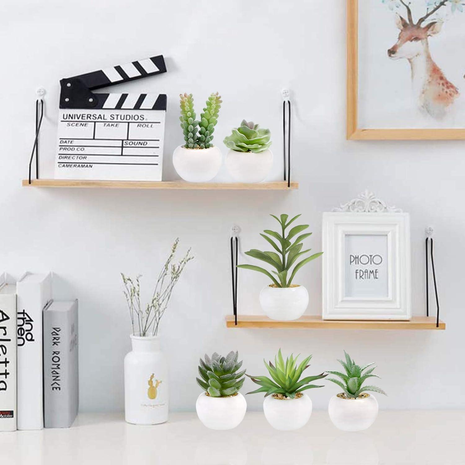 Set of 6 Green Artificial Succulents in White Ceramic Pots