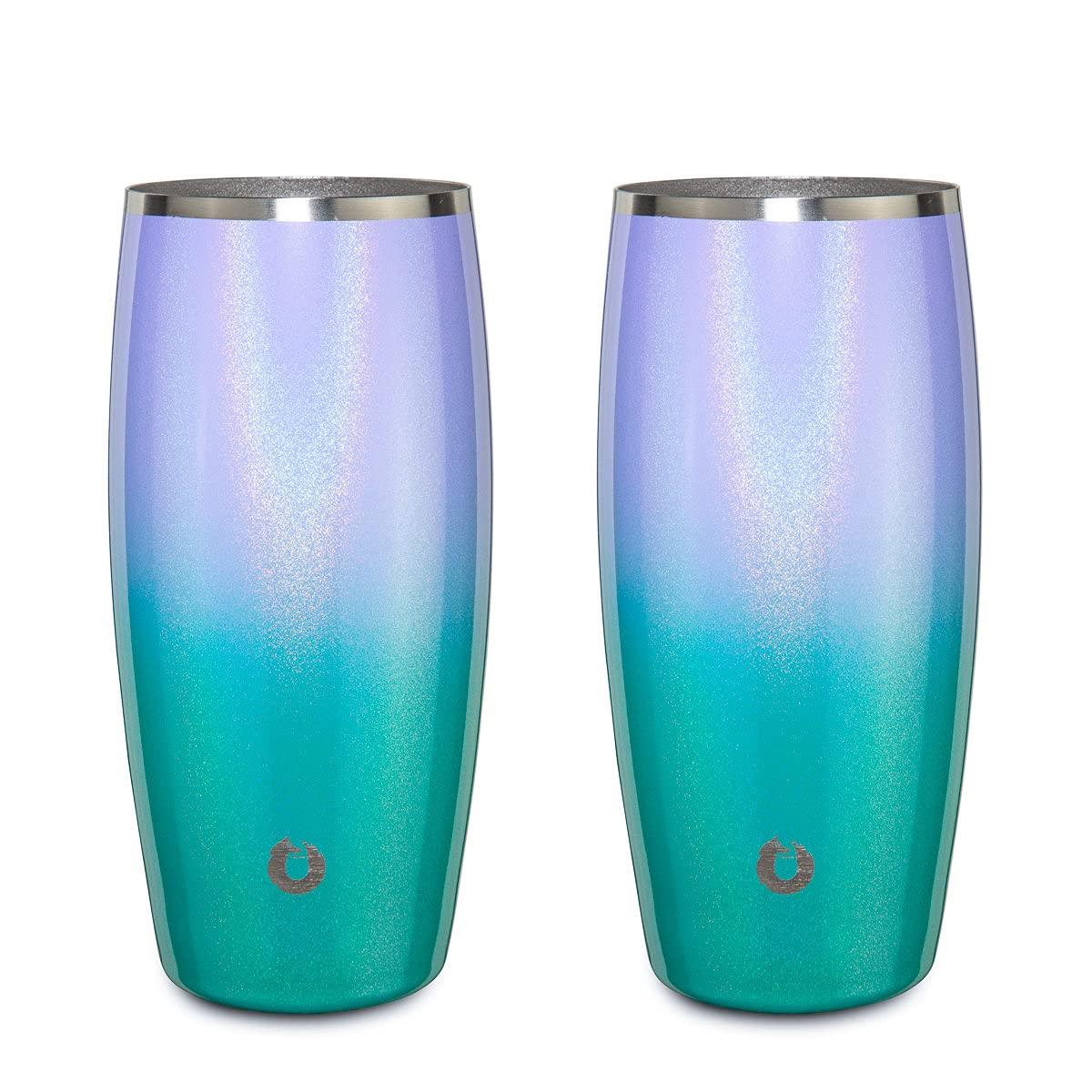 SNOWFOX Premium Vacuum Insulated Stainless Steel Beer Glass, Home Bar Accessories, Elegant Bartending, Lightweight Pint Glasses, Sleek Drinkware, Frosty Beverages Stay Cold, 18oz, Set of 2, Mermaid