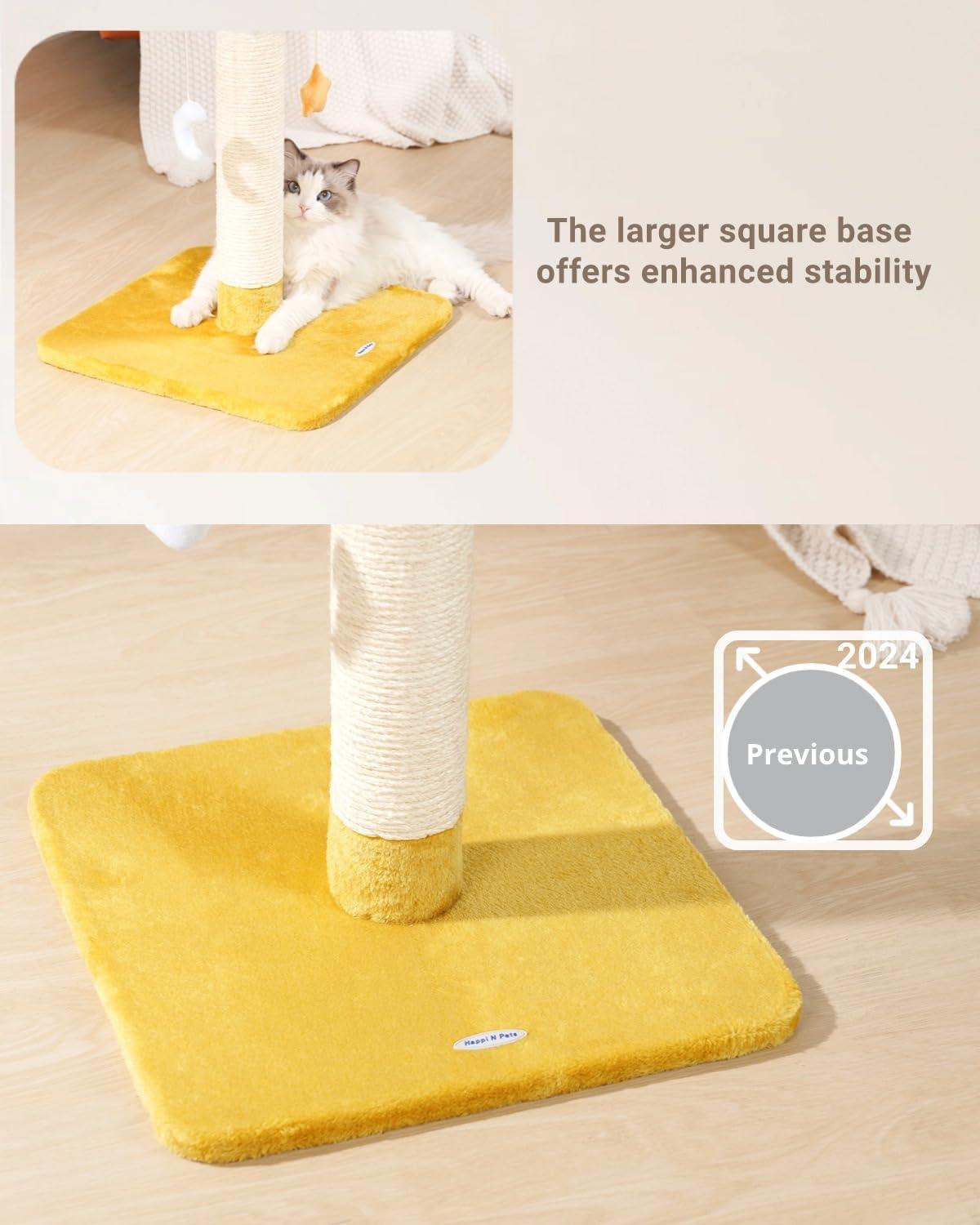 Happi N Pets 28" Large Cloud Cat Scratching Post with Bed(Ø15.3in), Cat Tree Tower for Indoor Cats, Tall Scratch Post with Natural Sisal Ropes & Soft Plush Perch, Removable Cover & Enhanced Base