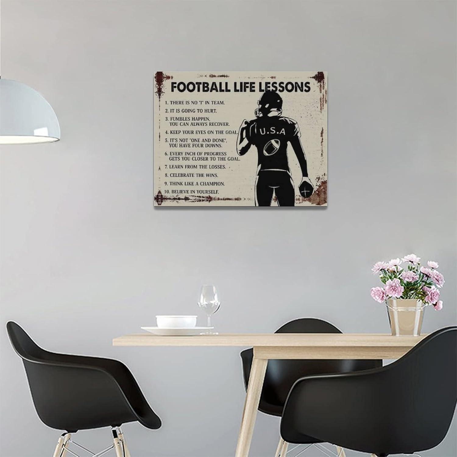 Inspirational Football Quotes Wall Art - Sports Player Boy Pictures, Life Lessons Canvas Painting Prints, Framed for Bedroom, School, Gym - 16"x12"