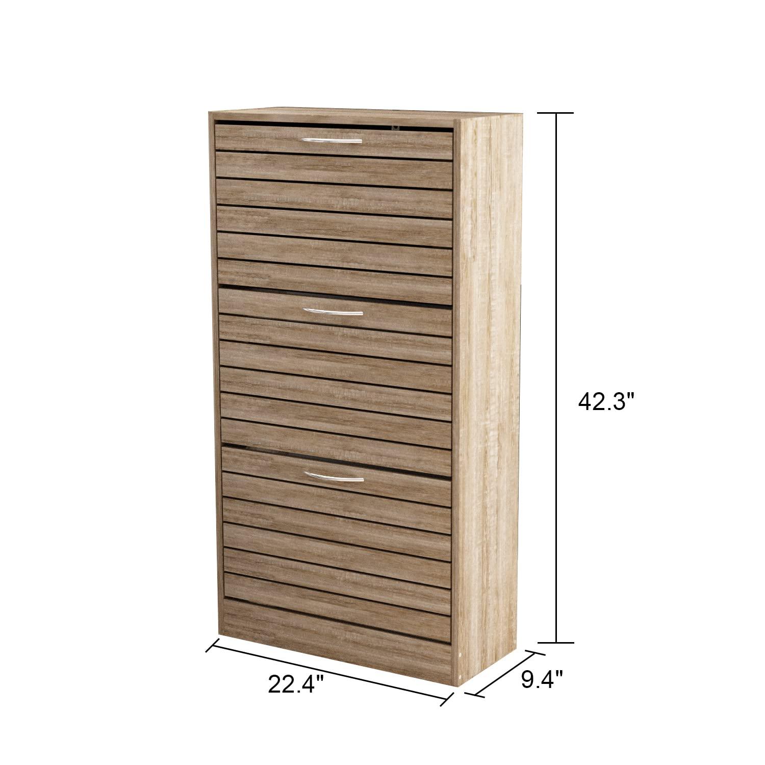Homsee 3-Drawer Shoe Storage Cabinet with Louver Doors, 3-Tier Wood Shoe Rack Storage Organizer for Entryway, Brown (22.4”L x 9.4”W x 42.3”H)