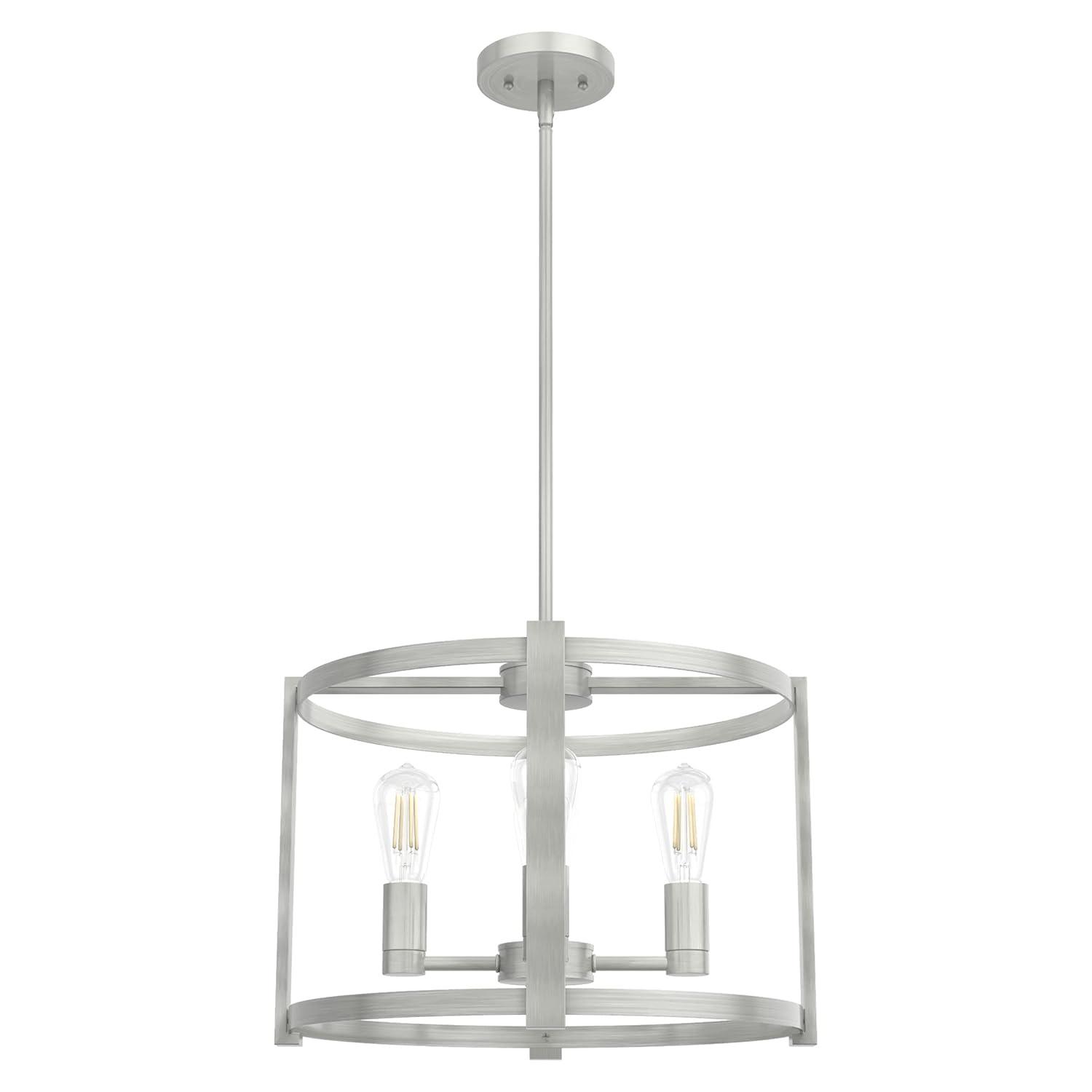 Hunter - Astwood 4-light Brushed Nickel, Medium Size Chandelier, Dimmable, Caged Style, Drum Shaped, for Bedrooms, Kitchens, Dining, Living Rooms - 19134